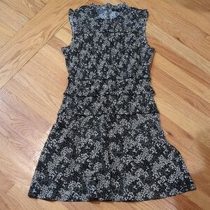Madewell Smocked Crewneck Mini Dress Black And White Floral